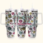 Vaso personalizado con nombre y diseño floral de costura en 3D de 40 oz con tapa, pajita y asa Regalo de cumpleaños para el Día de la Madre para la ab