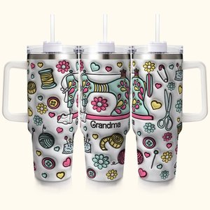 Bicchiere personalizzato con nome e design floreale 3D con coperchio, cannuccia e manico Regalo di compleanno per la festa della mamma per la nonna am