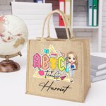 Personalized Pencil Teach Tour Cartoon Characters Reusable Jute Tote Bag with Name Back to School Appreciation Eco-Friendly Gift for Teacher