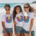 Personalized Rainbow Cartoon Summer Vibes T-shirt with Name Holiday Beach Party Gift for Her