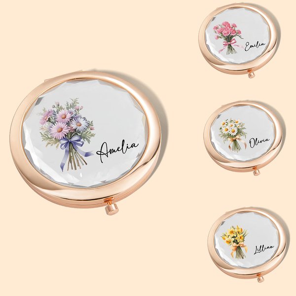 Personalisierte tragbare Geburt Blume Make-up-Spiegel mit Namen Hochzeit Braut Dusche Geschenk für Frauen