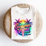 Personalized Rainbow Cartoon Summer Vibes T-shirt with Name Holiday Beach Party Gift for Her