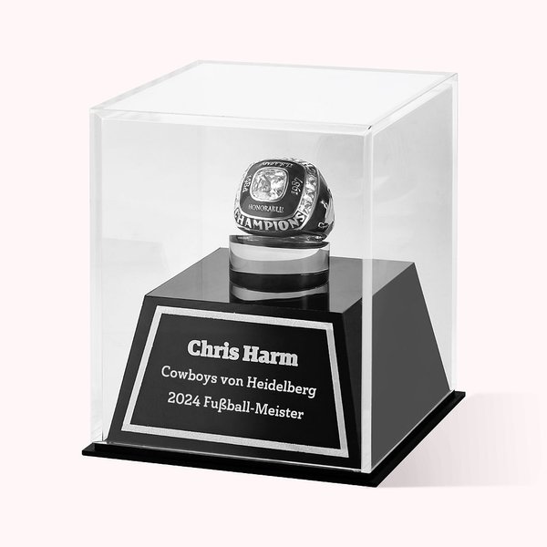 Personalisierter Meisterschaft-Ringhalter mit Gravur Acryl Mini-Display-Vitrinenkasten Ring Geschenk für Fußball Baseball Sportliebhaber