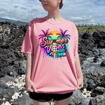 Personalized Rainbow Cartoon Summer Vibes T-shirt with Name Holiday Beach Party Gift for Her
