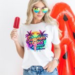 Personalized Rainbow Cartoon Summer Vibes T-shirt with Name Holiday Beach Party Gift for Her