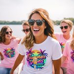 Personalized Rainbow Cartoon Summer Vibes T-shirt with Name Holiday Beach Party Gift for Her
