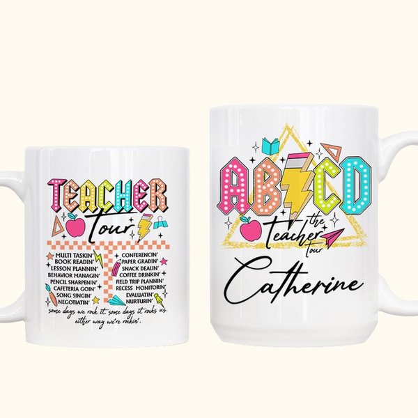 Tasse 330ml Personnalisée avec Nom Style Rétro ABCD Teacher Tour Mug en Céramique Cadeau Retour à l'École pour Enseignant