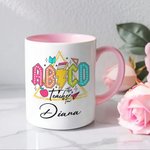 Gepersonaliseerde ABCD Leraar Tour Retro Neon Letter 11oz 15oz Keramische Mok met Naam Waardering Terug naar School Gift aan Leraar