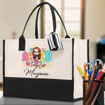 Personalizada Retro ABCD Maestro Tour Cartoon Personaje Bolsa de lona con nombre Apreciación Vuelta a la Escuela Viaje Regalo para el Maestro