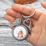Personalized Heart Wing Photo Keychain with Text Sympathy Memorial Gift