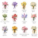 Personalized Colourful Birth Flower Bouquet Portable Leather Makeup Brush Bag with 8 Makeup Brushes Bridal Party Travel Birthday Gift for Her