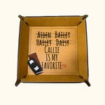 Personalisierte lustige Lieblingskind faltbare Leder Catchall Snap Tablett mit Namen Desktop Storage Organizer Geburtstag Geschenk für Vater Großvater