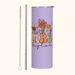 Personalized Multicolour Vintage Flower 20oz Mrs Skinny Tumbler with Name Lid and Straw Bridal Shower Appreciation Gift for Her