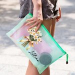Personalisierte bunte Geburt Blumenstrauß Mesh Zipper Pouch wasserdicht Strand Tasche mit Namen Brautjungfer Bachelorette Party Hochzeit Geschenk für 