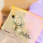 Personalisierte bunte Geburt Blumenstrauß Mesh Zipper Pouch wasserdicht Strand Tasche mit Namen Brautjungfer Bachelorette Party Hochzeit Geschenk für 