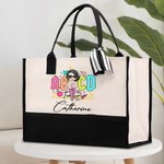 Personalizada Retro ABCD Maestro Tour Cartoon Personaje Bolsa de lona con nombre Apreciación Vuelta a la Escuela Viaje Regalo para el Maestro