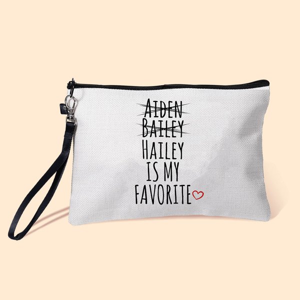 Gepersonaliseerde Favoriete Kind Linnen Wristlet Make-up Bag met Namen Grappig Verjaardagscadeau voor Mama Oma