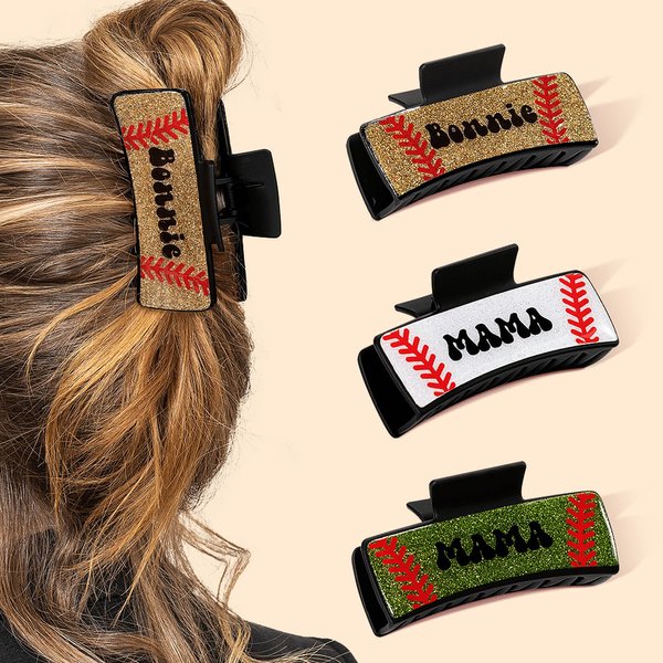 Pinza para el pelo personalizada con diseño de béisbol y purpurina con nombre Accesorio para el pelo para el día del partido Regalo de cumpleaños del equipo para la mamá deportista Amantes del béisbol