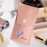 Personalized Colourful Birth Flower Bouquet Portable Leather Makeup Brush Bag with 8 Makeup Brushes Bridal Party Travel Birthday Gift for Her