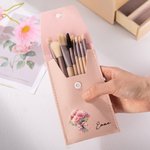 Personalized Colourful Birth Flower Bouquet Portable Leather Makeup Brush Bag with 8 Makeup Brushes Bridal Party Travel Birthday Gift for Her
