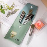 Personalized Colourful Birth Flower Bouquet Portable Leather Makeup Brush Bag with 8 Makeup Brushes Bridal Party Travel Birthday Gift for Her