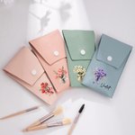 Personalized Colourful Birth Flower Bouquet Portable Leather Makeup Brush Bag with 8 Makeup Brushes Bridal Party Travel Birthday Gift for Her