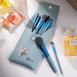 Personalized Colourful Birth Flower Bouquet Portable Leather Makeup Brush Bag with 8 Makeup Brushes Bridal Party Travel Birthday Gift for Her