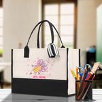 Personalised Pencil Coquette Large Name Canvas Tote Bag with Waterproof Lining Back to School Birthday Gift for Teacher