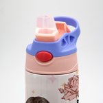 Bouteille d'Eau Personnalisée avec Personnage Fleur de Naissance et Nom Gobelet avec Paille et Couvercle Cadeau Rentrée des Classes pour Fille Garçon