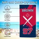 Personalized Oversized Quick Dry Baseball Beach Towel with Name and Number Birthday Summer Travel Essential Gift for Coach Sports Lover