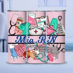 Personalized Multicolour Medical-Themed Design 20oz Skinny Tumbler with Name Appreciation Nurse Week Gift for Nurse Doctor Medical Staff