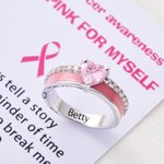 Personalisierte Ich trage für mich selbst Herz Birthstone Ribbon Ring mit eingraviertem Namen und Affirmation Karte Krebs Bewusstsein Survivor Geschen