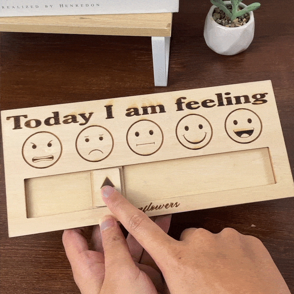 Personalisierte Heute fühle ich mich Stimmung Holzschild mit eingraviertem Text Schreibtisch Dekor geistige Gesundheit Geschenk für Autismus Psycholog