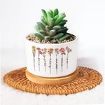 Personalized Birth Flower Ceramic Plant Pot with 1-16 Names and Bamboo Base Birthday Mother's Day Gift for Mom Grandma