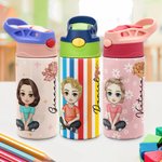 Bouteille d'Eau Personnalisée avec Personnage Fleur de Naissance et Nom Gobelet avec Paille et Couvercle Cadeau Rentrée des Classes pour Fille Garçon