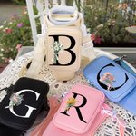 Personalized Birth Flower Bouquet Initial Water Bottle Carrier Bag with Removable Pouch and Strap for 40oz Stanley Tumbler Birthday Gift for Her