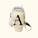 Personalized Birth Flower Bouquet Initial Water Bottle Carrier Bag with Removable Pouch and Strap for 40oz Stanley Tumbler Birthday Gift for Her