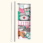 Personalized Multicolour Medical-Themed Design 20oz Skinny Tumbler with Name Appreciation Nurse Week Gift for Nurse Doctor Medical Staff