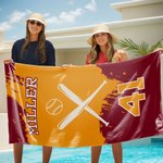 Personalized Oversized Quick Dry Baseball Beach Towel with Name and Number Birthday Summer Travel Essential Gift for Coach Sports Lover