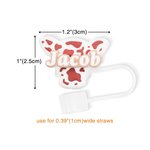 Personalized Cute Multicolour Cow Print Head Reusable Silicone Straw Topper with Name Accessory for Stanley Cup Birthday Gift for Cow Lovers