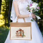 Personalized Retro Wildflowers MRS. Jute Tote Bag with Front Pocket Bridal Shower Back to School Gift for Women