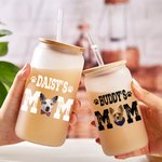 Personalisierte niedlichen Hund Katze Mama Foto 20oz mattiertes Glas Becher mit Namen Deckel und Strohhalm Geburtstag Jahrestag Geschenk für Tierliebhaber