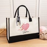Personalized Crochet Knitting Theme Canvas Tote Bag with Name and Waterproof Liner Birthday Gift for Mom Grandma Sewing Lovers