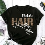 Personalisierte Haar Hustler Leopard Unisex Crewneck T-Shirt Sweatshirt mit Namen Geburtstag Geschenk für Hairstylist Friseure