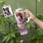 Personalisierte Aquarell Haustier Porträt Malerei 40oz Name Becher mit Strohhalm Geburtstag Memorial Geschenk für Tierliebhaber