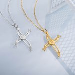 Personalized Engraving Hockey Stick Cross Necklace with Number Birthday Gift for Sports Lovers