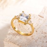 Personalised 925 Sterling Silver Shiny Stackable Baguette Solitaire Birthstone Ring Birthday Jewellery Gift for Women