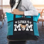 Personalisierte Haustierporträt Foto Hund Mom Zippered Tote Bag mit Namen große Reise wesentliche Geburtstagsgeschenk für Tierliebhaber