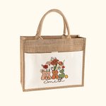 Personalized Retro Wildflowers MRS. Jute Tote Bag with Front Pocket Bridal Shower Back to School Gift for Women