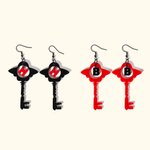 Personalized Hazbin Hotel Style Key Dangle Earrings with Initial Cosplay Accessory Birthday Halloween Party Gift for Women